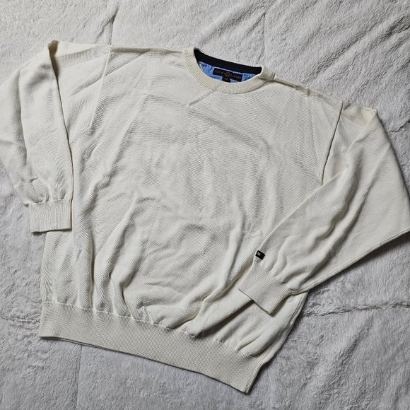 Tommy Hilfiger Golf White Knit Cotton Crew Neck Pullover Sweater L - Picture 1 of 7